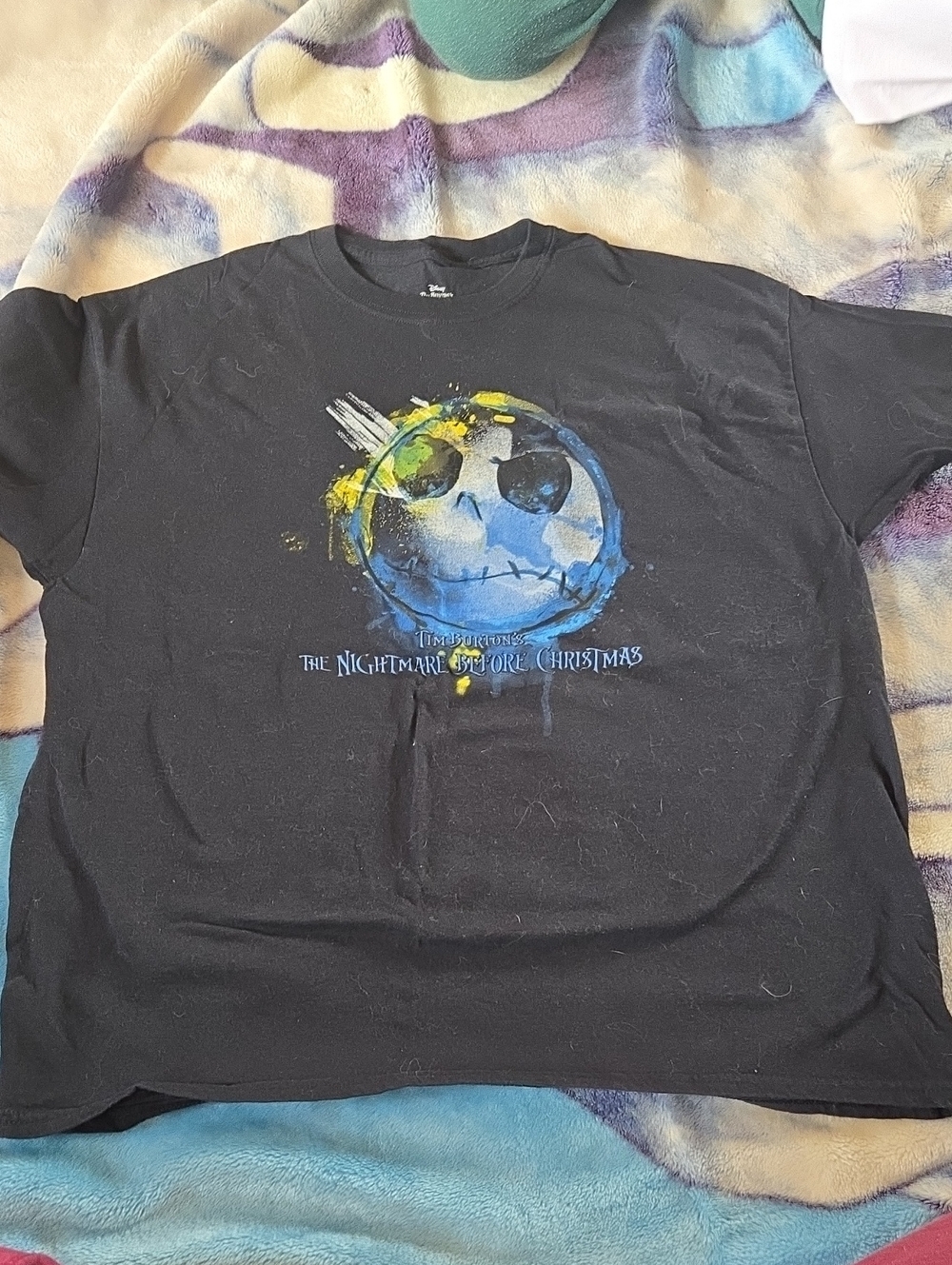Disney Black Short Sleeve Tee with Blue & Yellow Jack Skellington Graphic